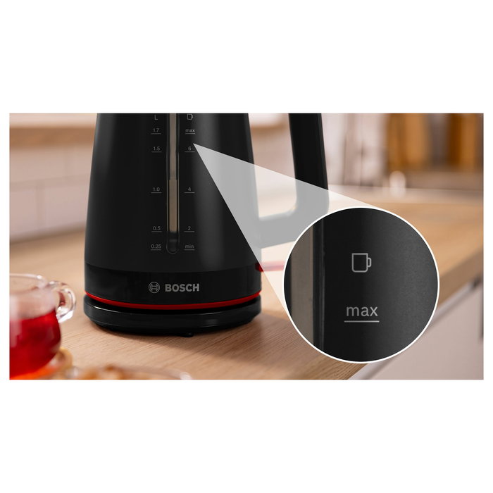 Bosch Wasserkocher TWK3M123, Negro, 1.7 Litros, 2400 W, con Apagado Automático, Sin Cables y Filtro Antical