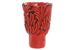 DKD Home Decor Jarrón de Cemento Rojo Chilís 18x18x26 cm
