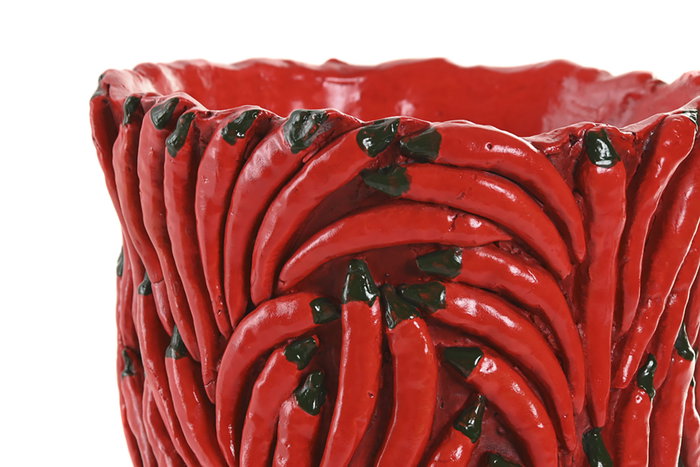 DKD Home Decor Jarrón de Cemento Rojo Chilís 18x18x26 cm