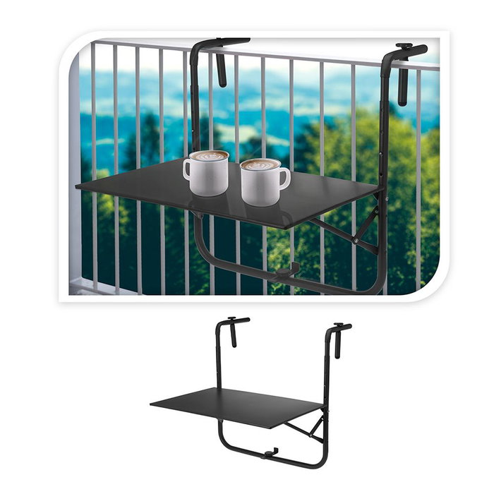 Ambiance Mesa Plegable para Balcón Negro 60x43 cm - Incluye Cierre de Seguridad, Carga Máxima 50 kg, Acero