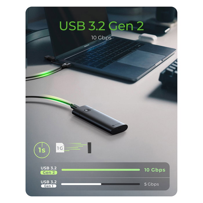 ICY BOX Spade Case 1806 Caja Externa SSD NVMe M.2 USB 3.2 Gen 2 Tipo C 10 Gbit/s para Unidades de 22-80mm, Aluminio Negro