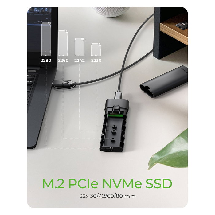 ICY BOX Spade Case 1806 Caja Externa SSD NVMe M.2 USB 3.2 Gen 2 Tipo C 10 Gbit/s para Unidades de 22-80mm, Aluminio Negro