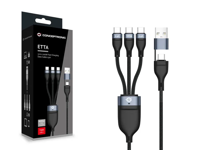 Conceptronic Cable USB-A/USB-C a 3xUSB-C 100W 1,5 m Negro Conceptronic Cable USB-A/USB-C a 3xUSB-C 100W 1,5 m Negro