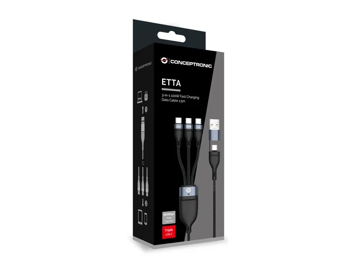 Conceptronic Cable USB-A/USB-C a 3xUSB-C 100W 1,5 m Negro Conceptronic Cable USB-A/USB-C a 3xUSB-C 100W 1,5 m Negro