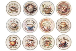 DKD Home Decor Set de 12 Posavasos de Dolomita y Corcho Café