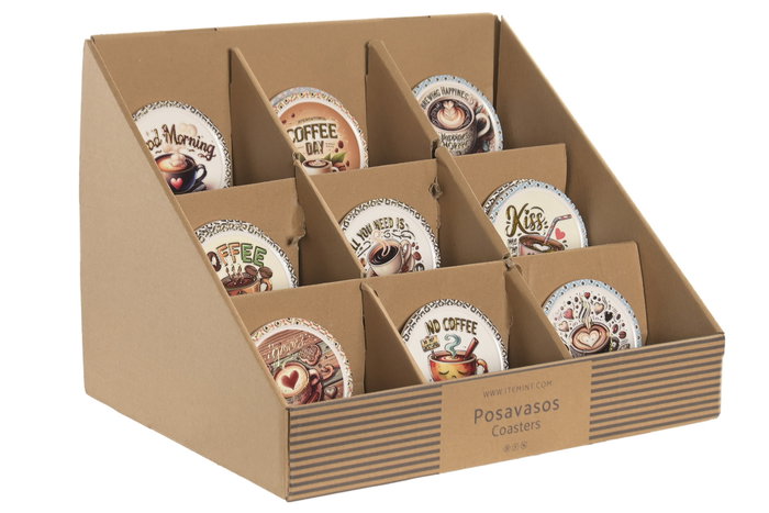DKD Home Decor Set de 12 Posavasos de Dolomita y Corcho Café
