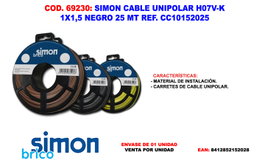 SIMON Cable Unipolar H07V-K 1x1,5 Negro 25 MT