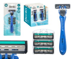 Berilo Maquinilla Afeitar Azul con 4 Recambios de 3 Hojas - Dimensiones 9.8 x 19.4 x 3 cm (Set de 24)