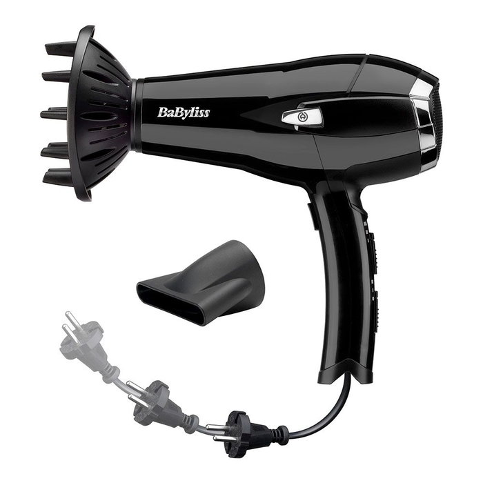 Babyliss Secador de pelo negro 2000W con cable retráctil y función iónica