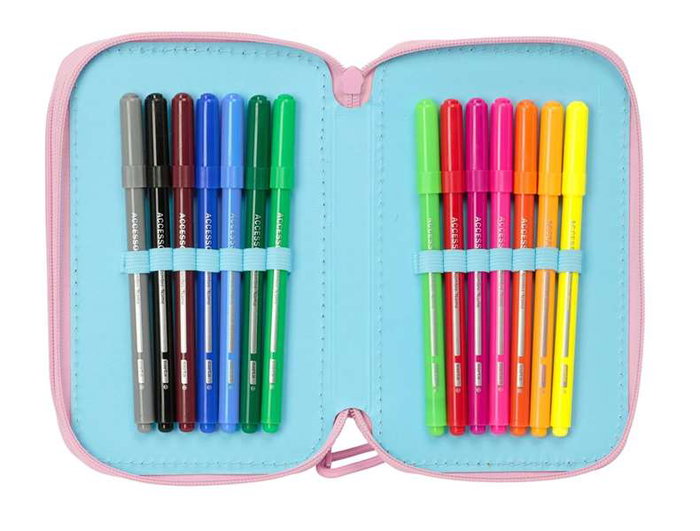 Safta Plumier Triple Estuche Escolar con 37 Piezas, Capacidad 12.5 x 19.5 x 5.5 cm, Para Material de Oficina y Papelería