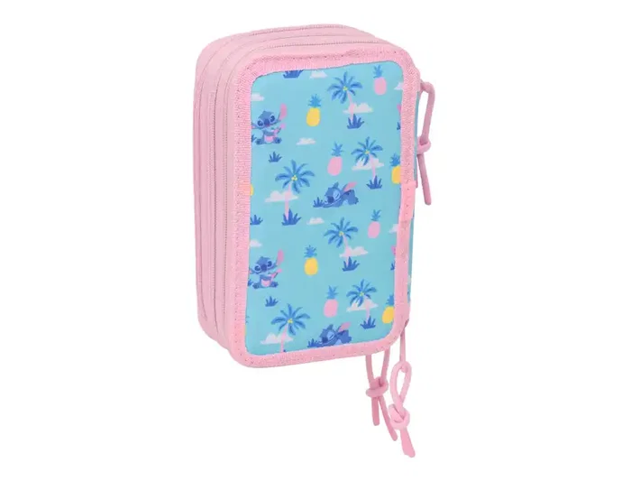 Safta Plumier Escolar Waves Stitch, Triple Cremallera, 37 Piezas, Dimensiones 195x125x55 mm
