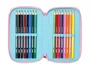 Safta Plumier Escolar Waves Stitch, Triple Cremallera, 37 Piezas, Dimensiones 195x125x55 mm