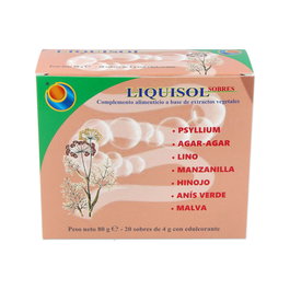 HERBOPLANET Liquisol 20 Sobres - Complemento Alimenticio para el Tránsito Intestinal con Psyllium, Agar Agar, Lino, Manzanilla | Vegano