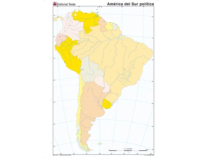Teide Mapa Mudo Color Din A4 América Del Sur Político