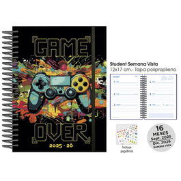 Agenda Anual (2025-26) Senfort 16 Meses Student Decorada Espiral Tapa Pp Con Goma 120X170 S/V Game Over