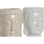 DKD Home Decor Set de 2 Maceteros de Cerámica Cara de Buda Blanco y Beige