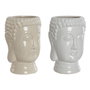 DKD Home Decor Set de 2 Maceteros de Cerámica Cara de Buda Blanco y Beige