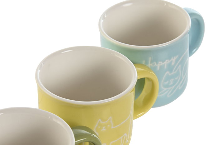 DKD Home Decor Set de 12 Tazas de Porcelana con Diseño de Gatos, 70ml, Colores Surtidos