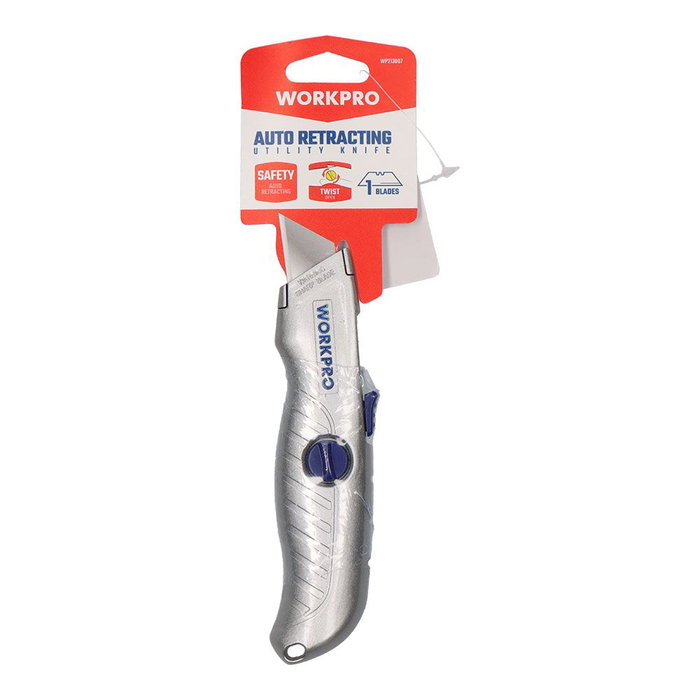 Workpro Cúter de Hoja Retráctil SK5 de Aleación de Aluminio con Almacenamiento Interno para 5 Cuchillas