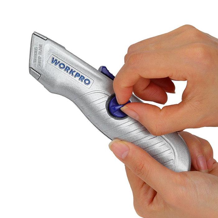 Workpro Cúter de Hoja Retráctil SK5 de Aleación de Aluminio con Almacenamiento Interno para 5 Cuchillas