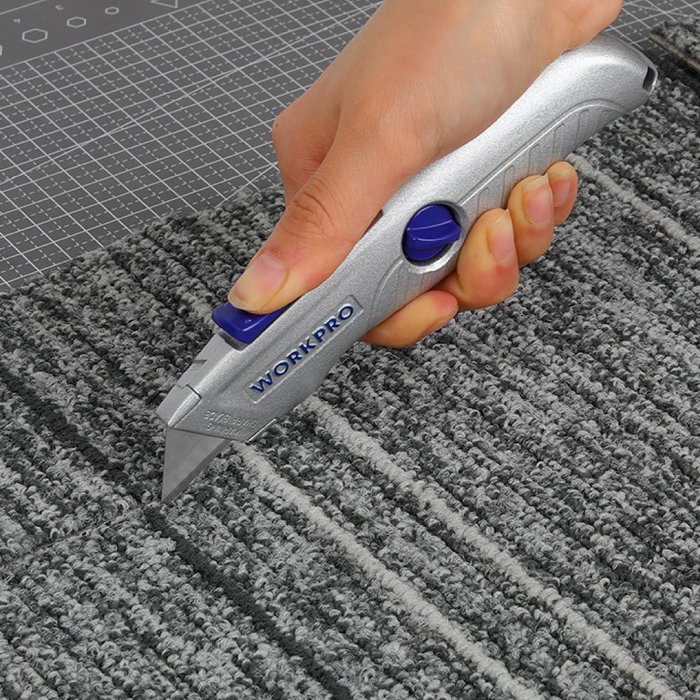 Workpro Cúter de Hoja Retráctil SK5 de Aleación de Aluminio con Almacenamiento Interno para 5 Cuchillas