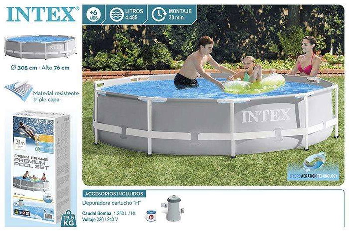 Intex Piscina Redonda Desmontable Prism Frame con Depuradora 305 x 76 cm Capacidad 4485 Litros