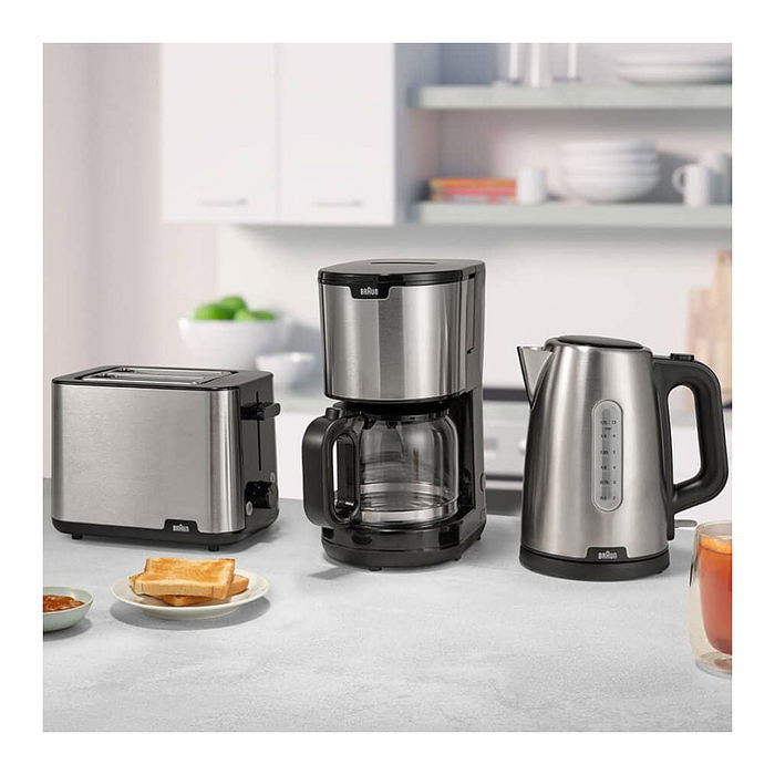 Braun WK 1500 BK PurShine Hervidor de Agua, 2200W, 1.7L, Negro y Acero Inoxidable, Filtro Antical, Apagado Automático, Base 360°