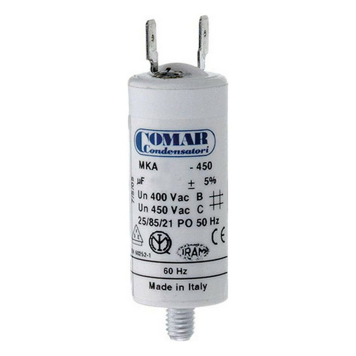 Konek Condensador de arranque MKA 1mf 450v Ø 3,4x6,3cm con espiga M8 y Faston 6,35 Konek Condensador de arranque MKA 1mf 450v Ø 3,4x6,3cm con espiga M8 y Faston 6,35