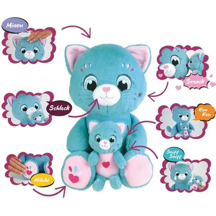 Jemini Peluche Suave Mamá Gata Interactiva con Cría TOONIES JEM3298060244985 +/- 26 cm 6 Funciones
