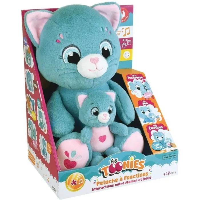 Jemini Peluche Suave Mamá Gata Interactiva con Cría TOONIES JEM3298060244985 +/- 26 cm 6 Funciones