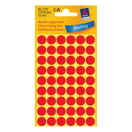 AVERY Zweckform Puntos Adhesivos 3141 Rojos Ø 12,0 mm, 270 Unidades