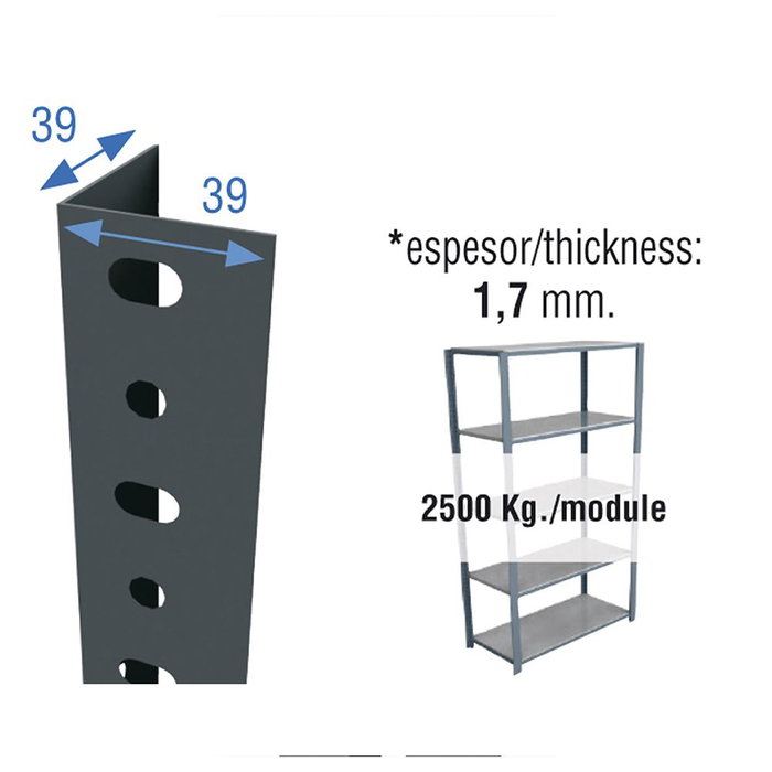 Simon Rack Perfil Estantería Clásica p/40 2000mm Gris Metálico