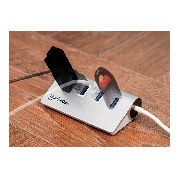 MANHATTAN Hub USB 3.0 SuperSpeed de 4 Puertos, Aluminio/Blanco