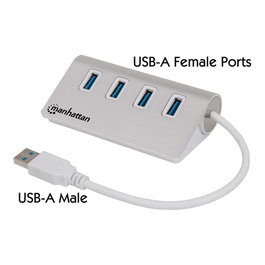 MANHATTAN Hub USB 3.0 SuperSpeed de 4 Puertos, Aluminio/Blanco