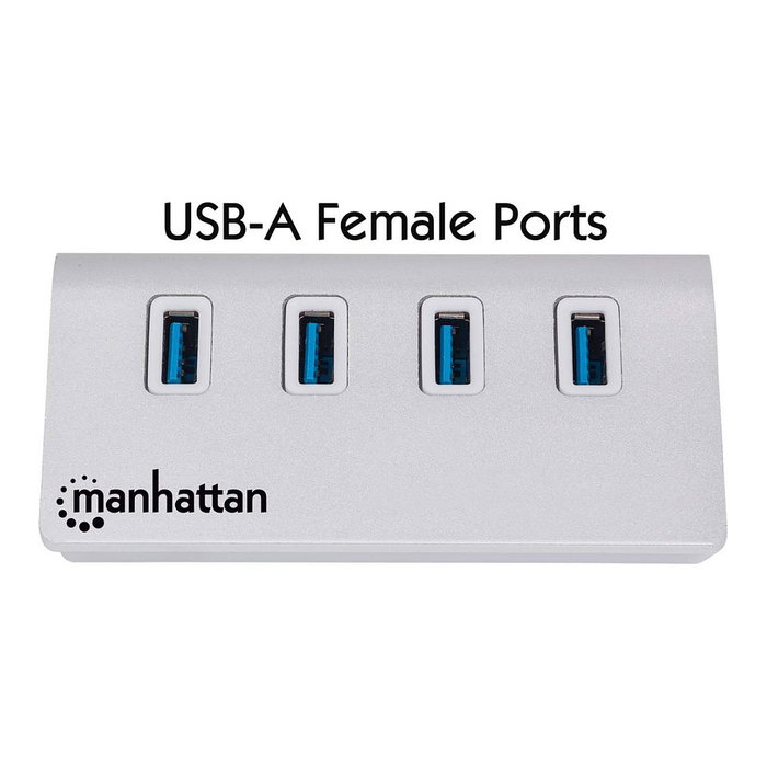MANHATTAN Hub USB 3.0 SuperSpeed de 4 Puertos, Aluminio/Blanco