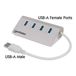 MANHATTAN Hub USB 3.0 de 4 Puertos, 5 Gbps, Aluminio