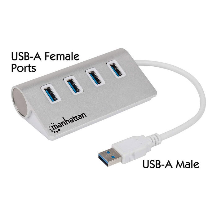 MANHATTAN Hub USB 3.0 SuperSpeed de 4 Puertos, Aluminio/Blanco