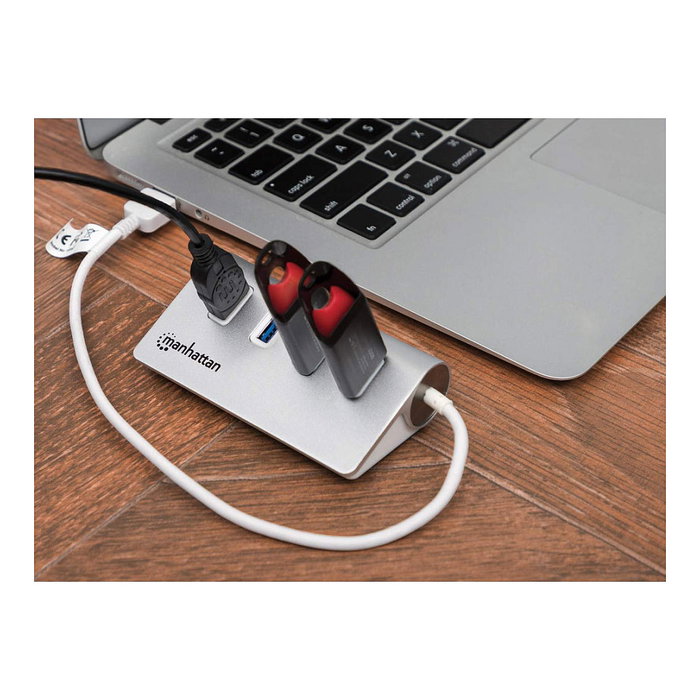 MANHATTAN Hub USB 3.0 SuperSpeed de 4 Puertos, Aluminio/Blanco