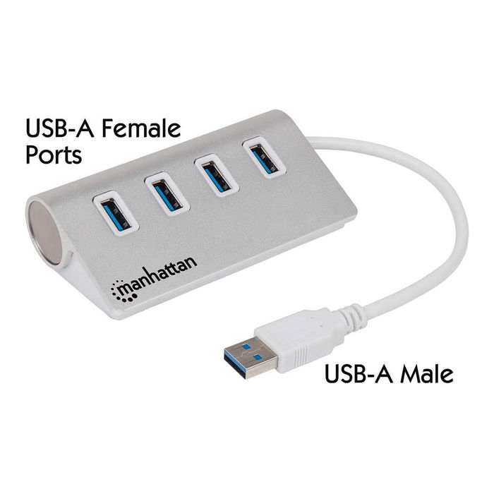 MANHATTAN Hub USB 3.0 de 4 Puertos, 5 Gbps, Aluminio