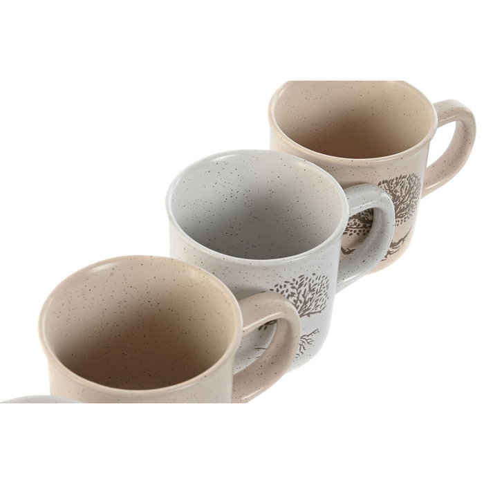 DKD Home Decor Pack de 4 Tazas de Gres Árbol de la Vida 330ml DKD Home Decor Pack de 4 Tazas de Gres Árbol de la Vida 330ml