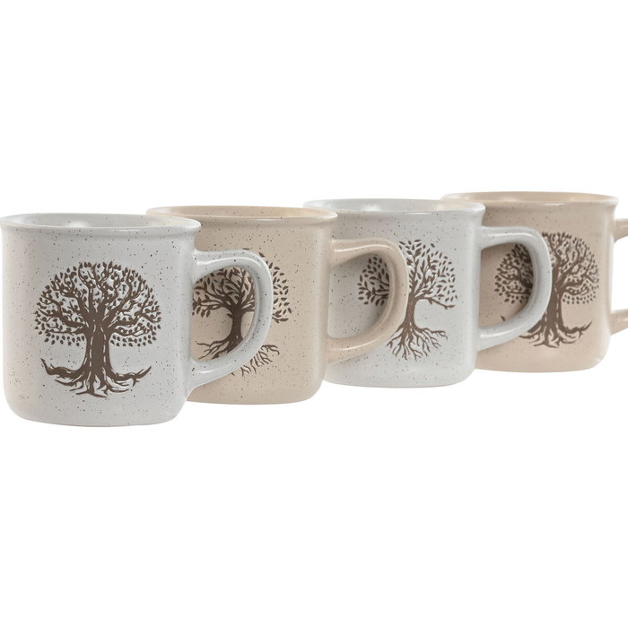 DKD Home Decor Pack de 4 Tazas de Gres Árbol de la Vida 330ml DKD Home Decor Pack de 4 Tazas de Gres Árbol de la Vida 330ml