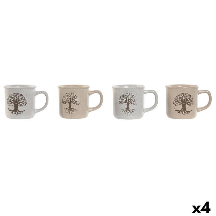 DKD Home Decor Pack de 4 Tazas de Gres Árbol de la Vida 330ml