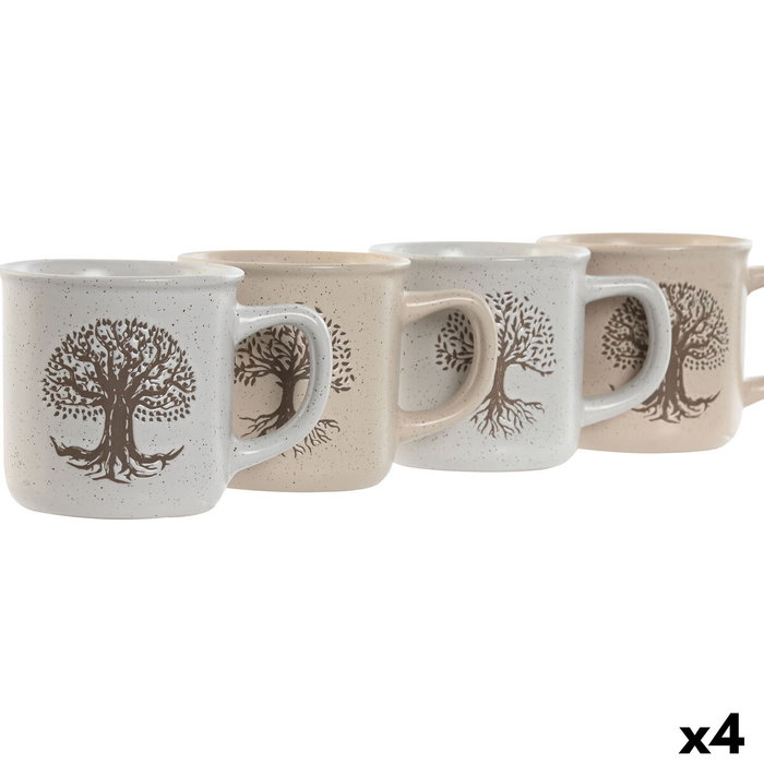 DKD Home Decor Pack de 4 Tazas de Gres Árbol de la Vida 330ml