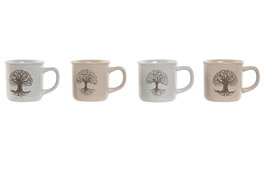 DKD Home Decor Taza Tradicional Tree of life 24 Beige Blanco Roto Gres 9 x 8.5 x 13 cm (4 Unidades)