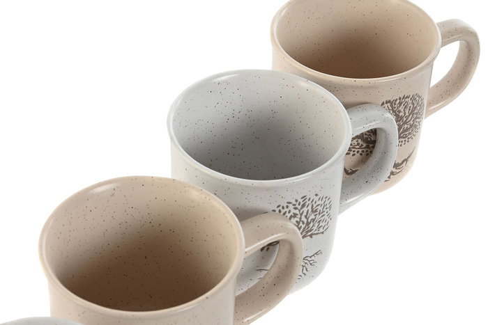 DKD Home Decor Taza Tradicional Tree of life 24 Beige Blanco Roto Gres 9 x 8.5 x 13 cm (4 Unidades)