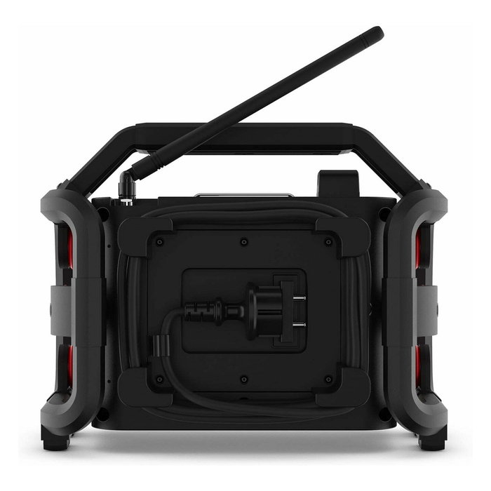 Perfectpro RockPRO - Radio digital de obra resistente IP65, DAB+/FM, Bluetooth 5.0, 4 altavoces, 30W, pantalla, batería recargable, negro/rojo