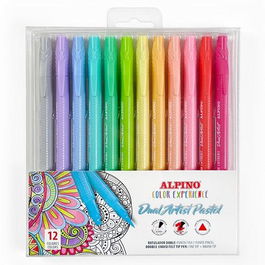 Alpino Rotuladores Color Experience Dual Artist Pastel Doble Punta Fina-Pincel Estuche 12 Ud