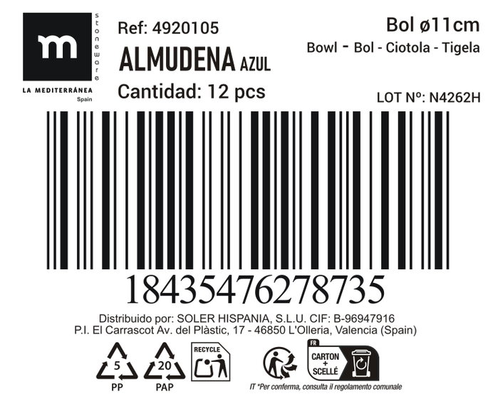 La Mediterranea Bol Almudena Azul (48 Unidades) Ø11 cm