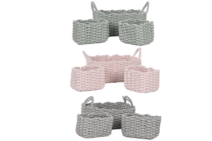 DKD Home Decor Set de 3 Cestas de Cuerda Colección CUERDA Surtido