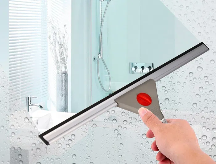 Q-connect Limpiaventanas Industrial, 40 cm de Ancho, Mango y Hoja de Plástico para Limpieza de Cristales